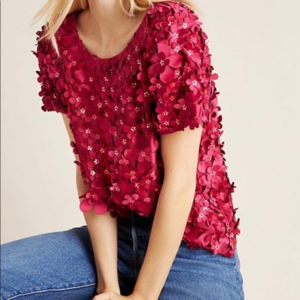 Anthro Varun Bahl Rosemarie Textured Floral Blouse 2